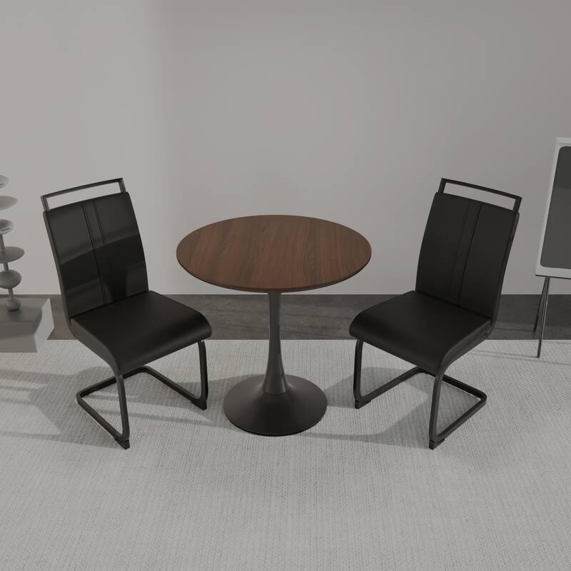 Modern 3-Piece Dining Set with MDF Round Table & 2 PU High Back C-shaped Tube Chairs