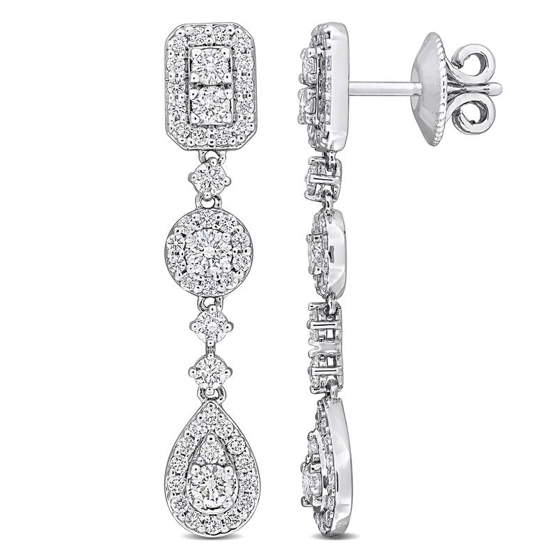 Miadora 1 3/8ct TDW Diamond Geometric Drop Earrings in 14k White Gold