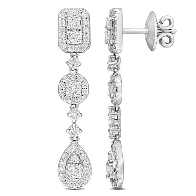 Miadora 1 3/8ct TDW Diamond Geometric Drop Earrings in 14k White Gold