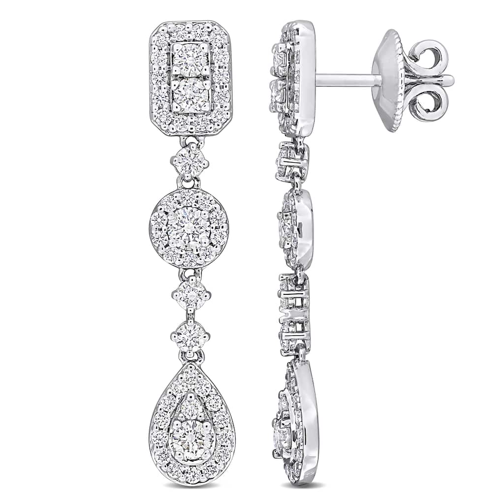 Miadora 1 3/8ct TDW Diamond Geometric Drop Earrings in 14k White Gold