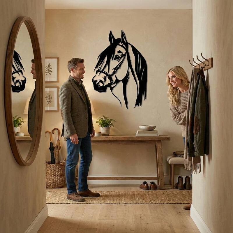 Horse Head Metal Wall Decor for Home and Outside - Wall-Mounted Geometric Wall Art Decor