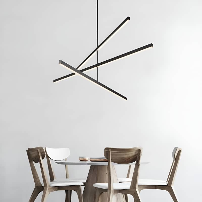 Modern Black LED Pendant Lamp Tiers Layer Adjustable Chandelier