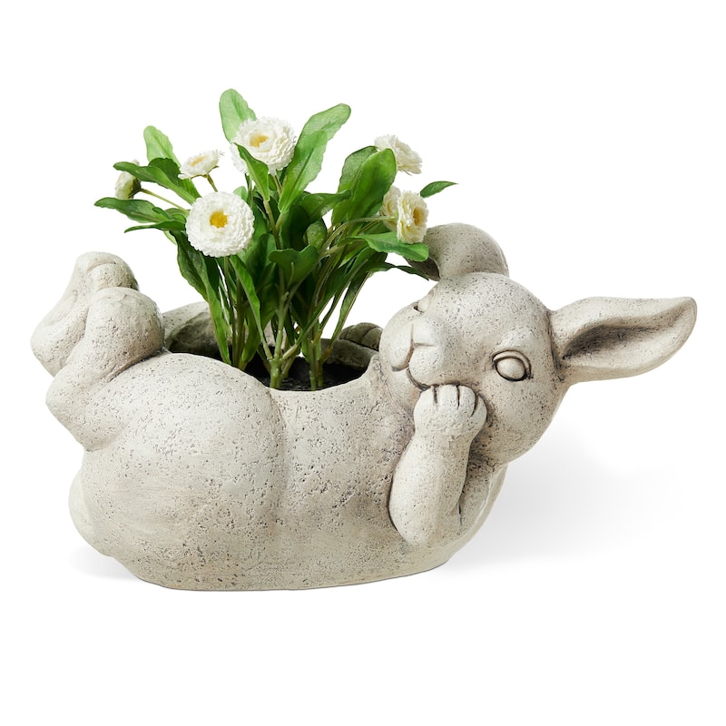 Glitzhome 14.25"L MGO Rabbit Shape Statue Planter Pot for Indoor Outdoor