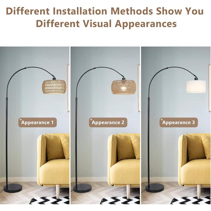 Arc Floor Lamps for Living Room with 3 Color Temperatures, Black Standing Lamp with Remote & Dimmable LED Bulb