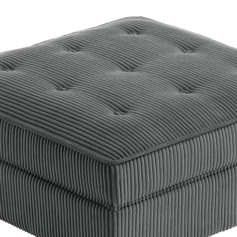 Modular Corduroy Tufted Storage Ottoman with Reversible Tabletop