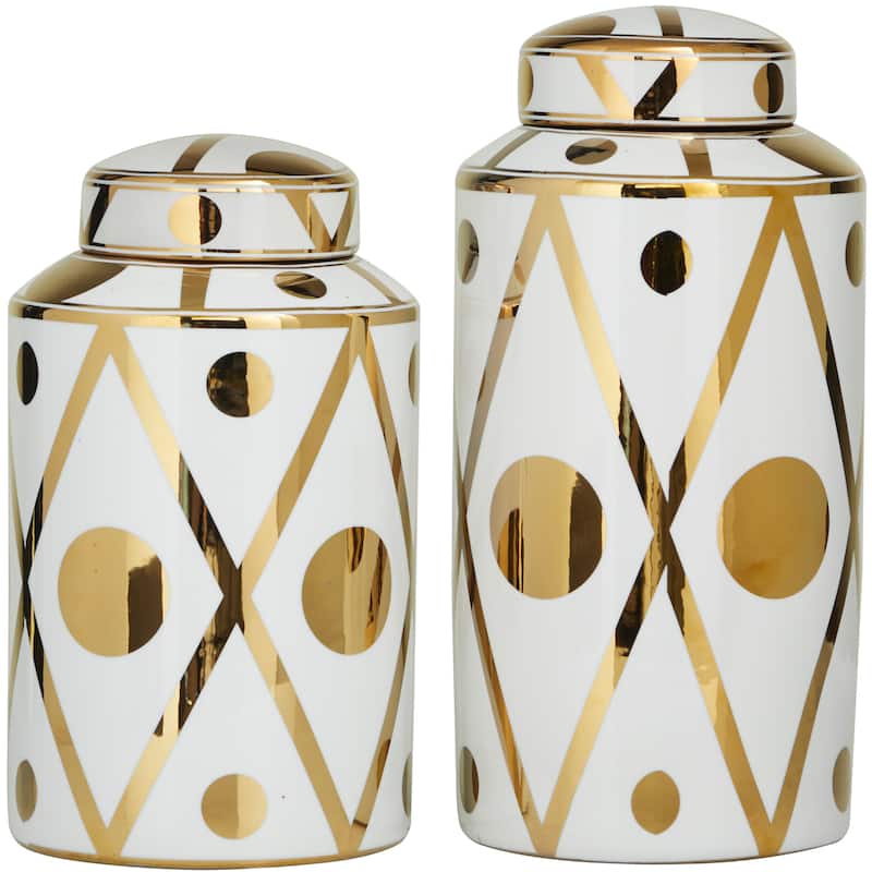 White, Black, Gold, Blue or Silver Ceramic Decorative Jars with Gold or Silver Accents (Set of 2)