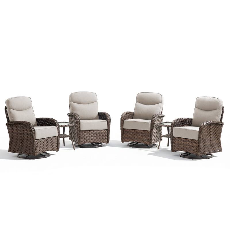 Meyreso 6-Piece Wicker Patio Swivel Glider Chairs with 6-Inch Thick Cushions and Side Table