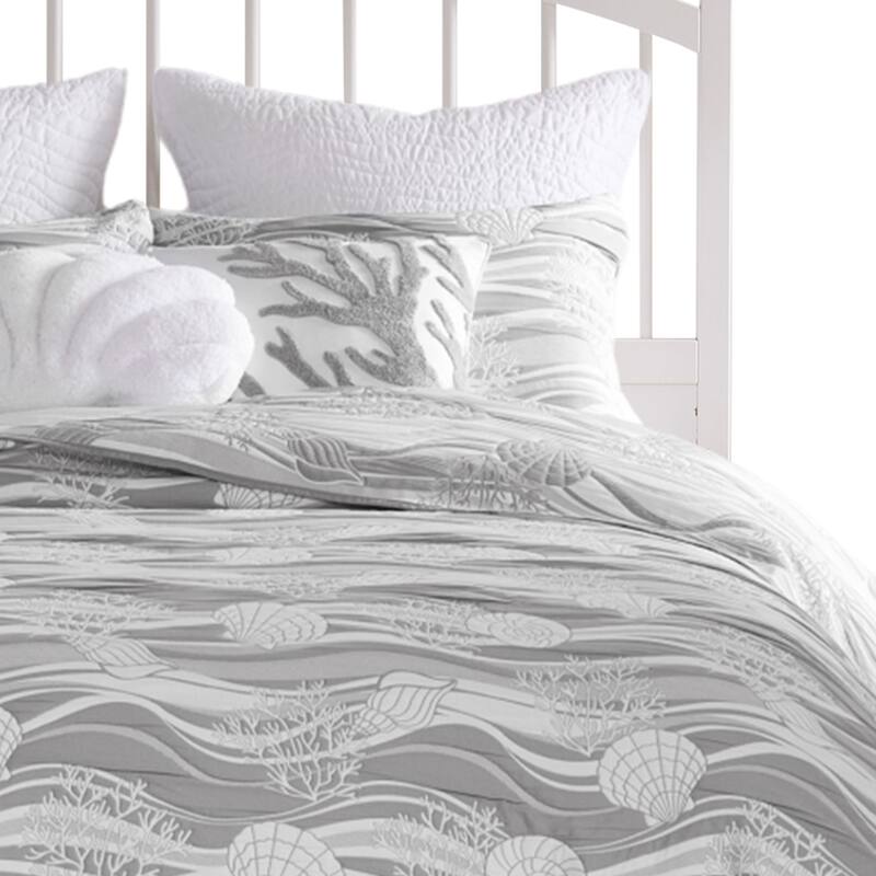 Doz 3pc Queen Size Coverlet Set, Coastal Matelasse, Harbor Gray, White