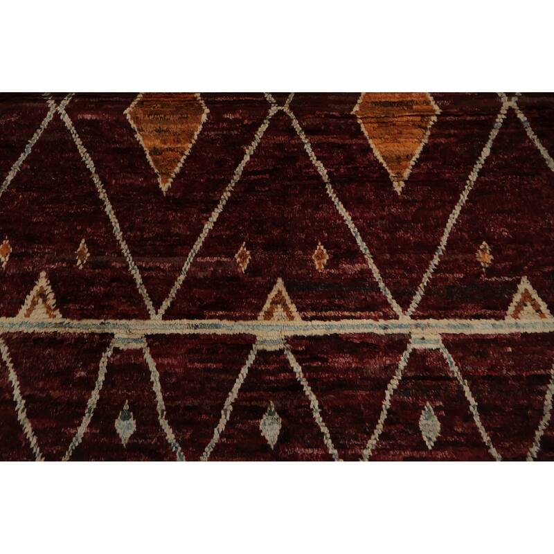 Hand Knotted Oriental 100% Wool Carpet Modern Tribal Red Moroccan Area Rug - 9' 9'' X 6' 8''