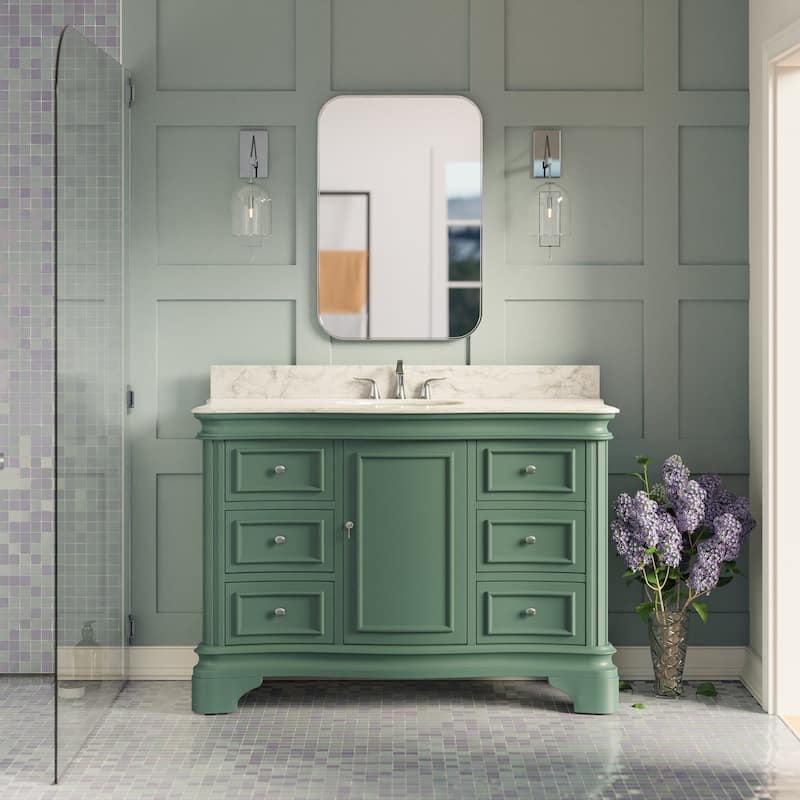 KitchenBathCollection Katherine 48" Bathroom Vanity with Carrara Marble Top - Sage Green