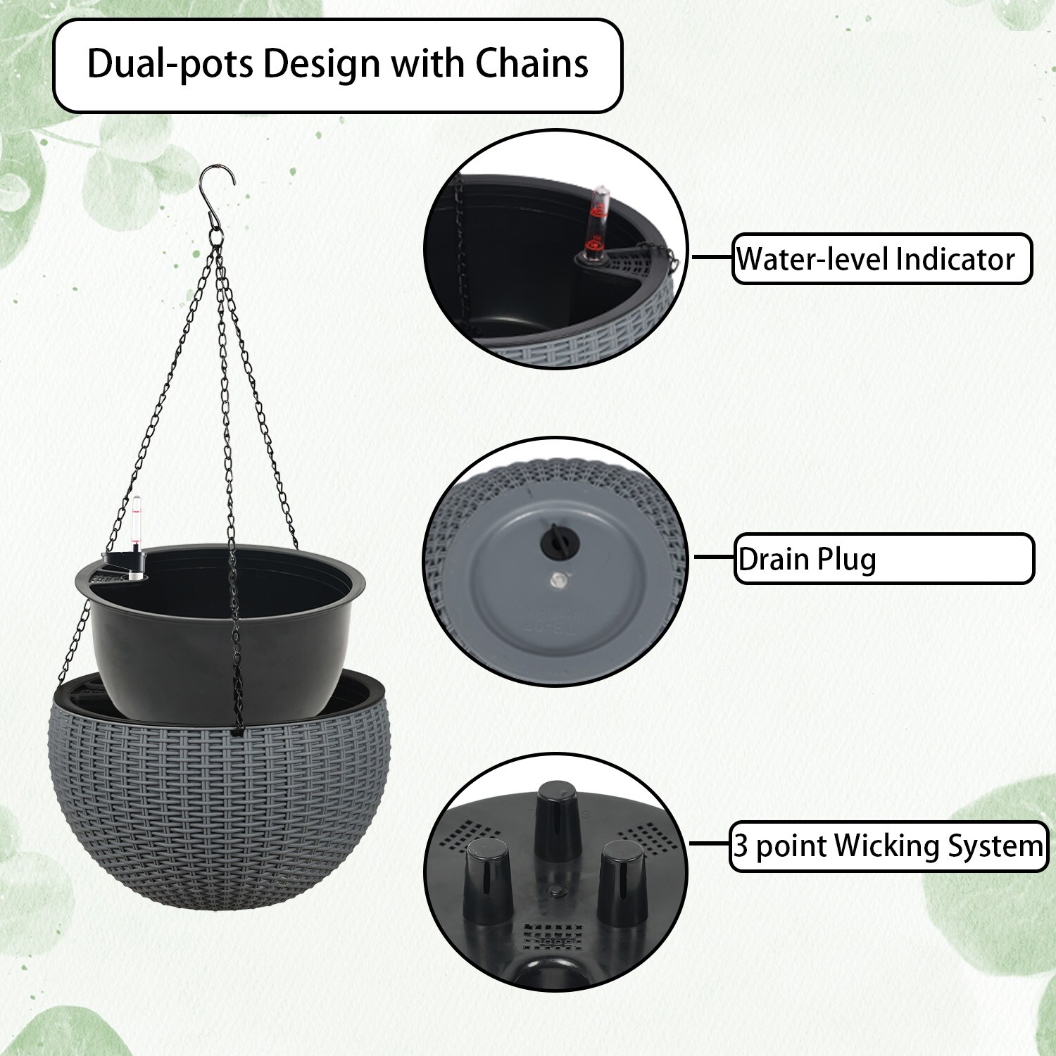 Aoodor 4 pack Self-Watering Hanging Planters, 10 Inch Dual-pots Design Hanging  Baskets with Water Level Indicator - 10.2''undefined4.7'' - Bed Bath &  Beyond - 39034953