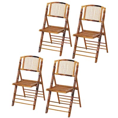 Rattan Bamboo Folding Chair 350lb. Capacity for Dining or Commercial Event Party Outdoor Indoor