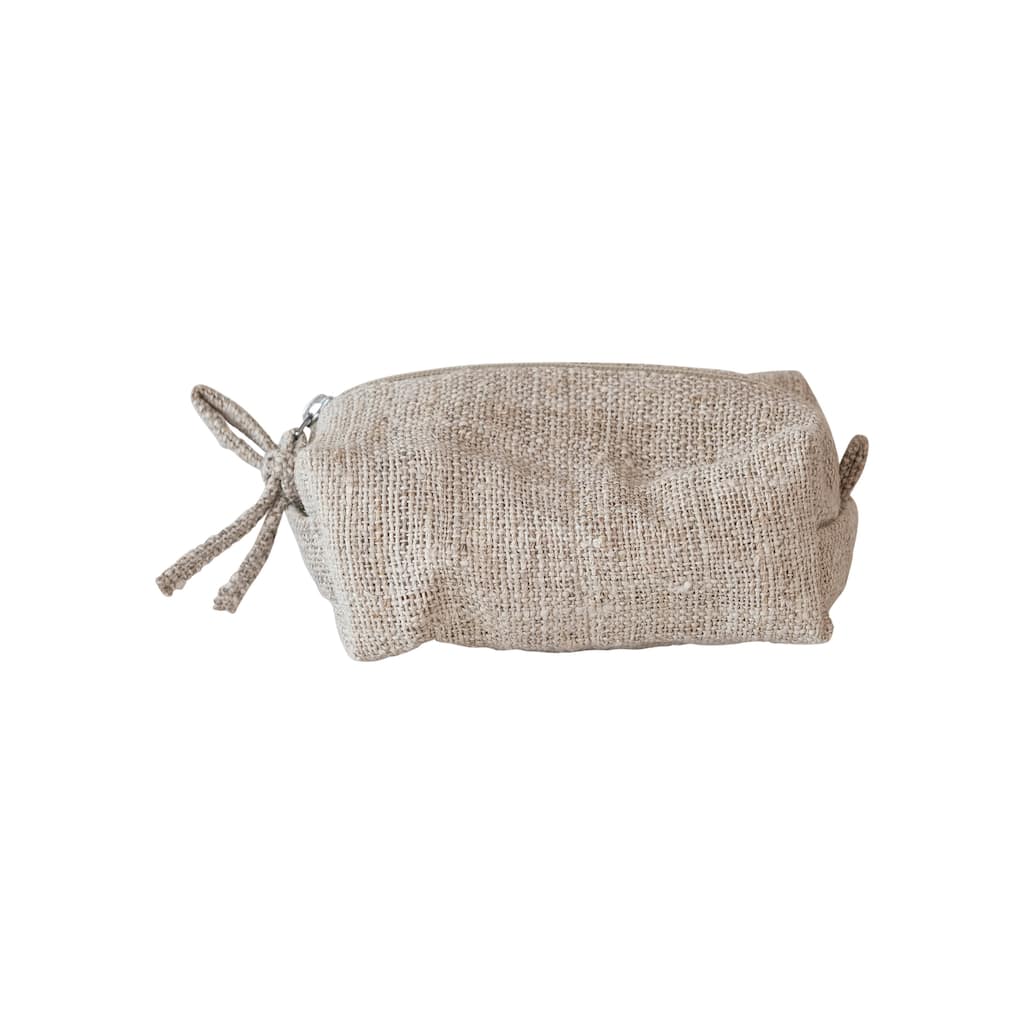 Woven Hemp Fiber Zip Pouch with Handle and Cotton Lining - 7.0"L x 5.0"W x 3.0"H