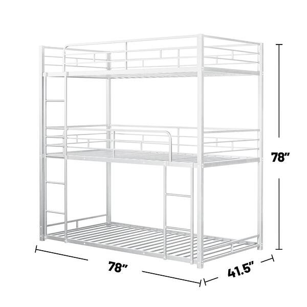 Metal Triple Twin Bunk Bed with 2 Ladders in White