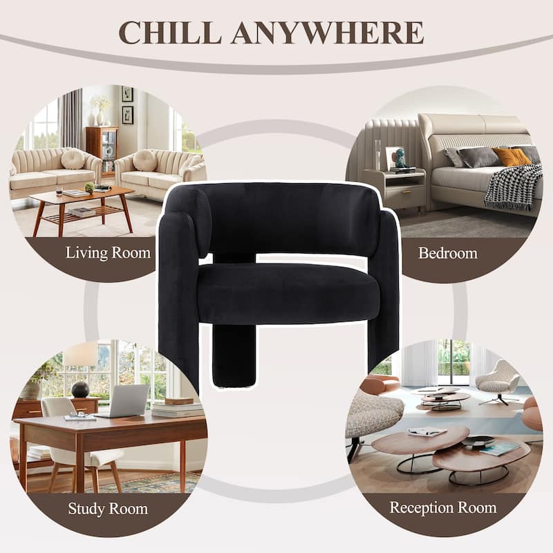 RENEWLINE Modern Velvet Barrel Accent Chair - 3-Leg Design for Living Room, Bedroom