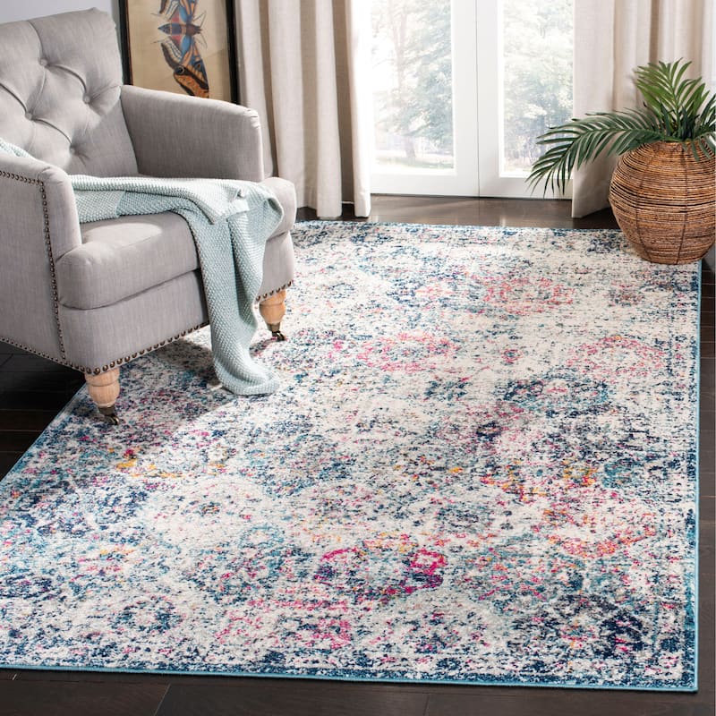 SAFAVIEH Madison Avery Boho Chic Distressed Area Rug - 5'1" x  7'6" - Navy/Teal - Runner/Rectangle