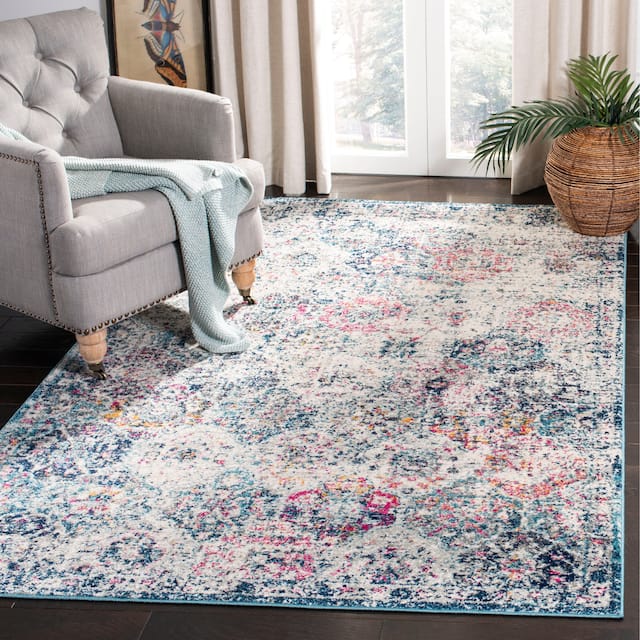 SAFAVIEH Madison Avery Boho Chic Distressed Area Rug - 4' x 6' - Navy/Teal