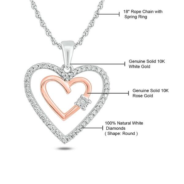Gold Roped Circle Double Heart with Diamond Pendant Necklace