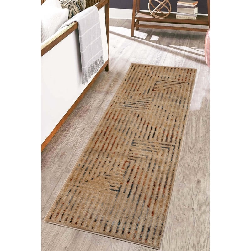 Superior Modern Geometric Lines Abstract Boho Runner or Area Rug - 2'7" x 8'