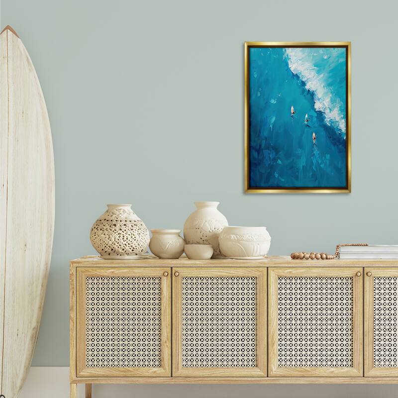 Stupell Aerial Surfers Approaching Wave Framed Floater Canvas Wall Art Design By LSR Design Studio