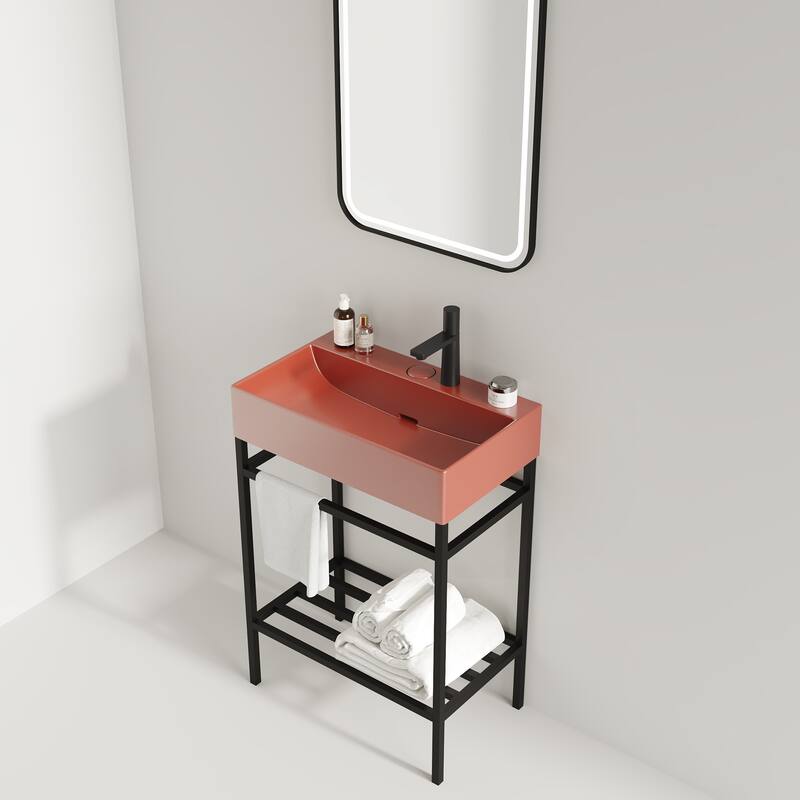 24 inch Metal Freestanding Bathroom Vanity Set with Integrated Ceramic Sink