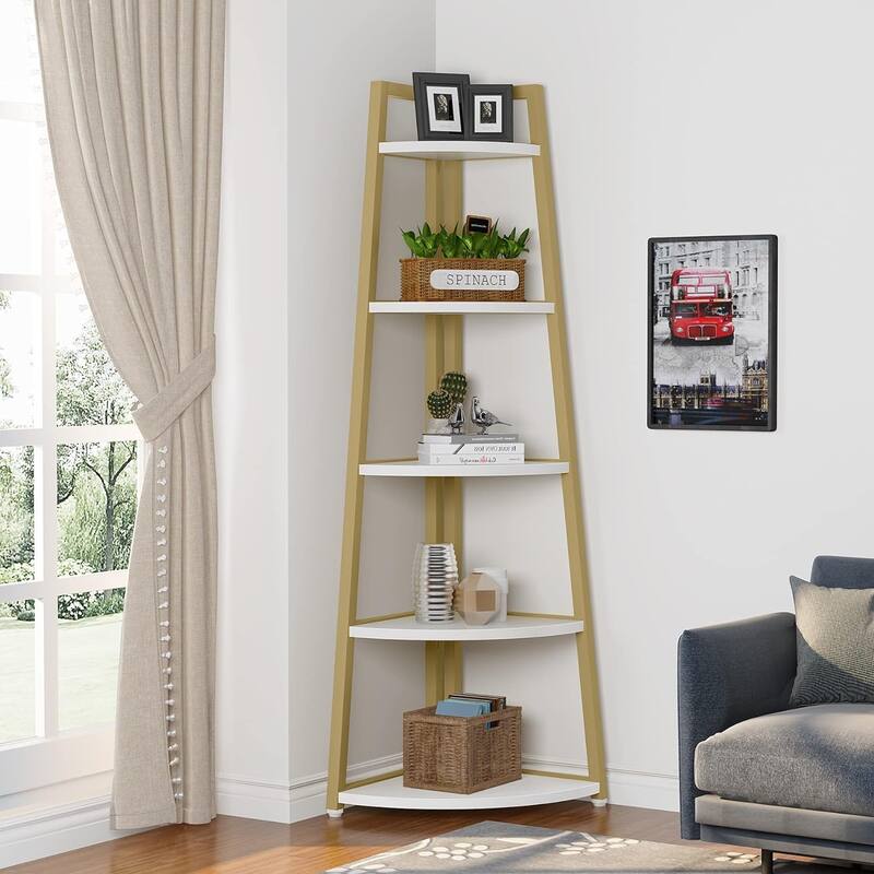 70 inch Tall Corner Shelf, 5 Tier Bookshelf Bookcase, Modern Corner Ladder Shelf Plant Stand for Living Room