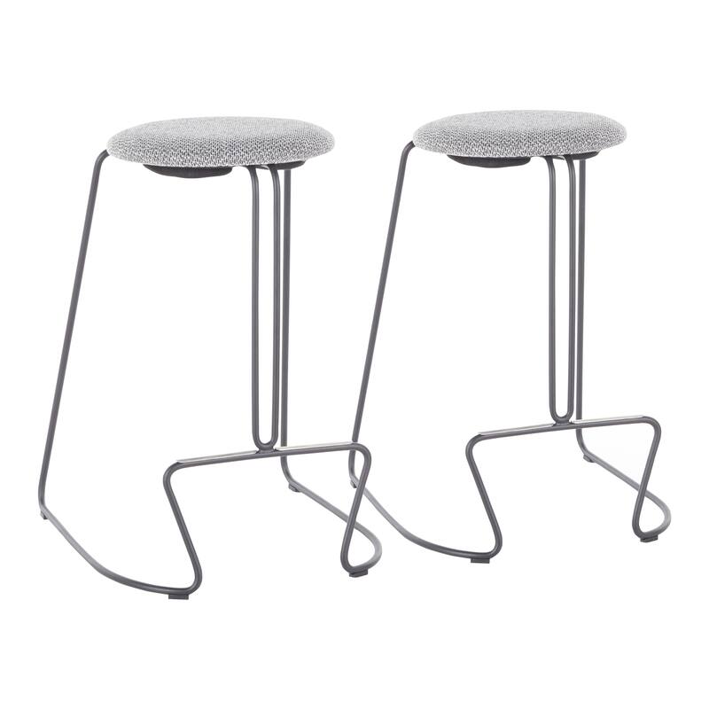 Finn Contemporary Counter Stool in Grey Steel and Light Grey Fabric - Set of 2 - 19.5"Lx18"Wx25.75"H - Bar Height - Grey Steel, Charcoal Fabric - Set of 2