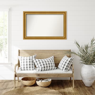 Parlor Gold Framed Non-Beveled Custom Wall Mirror, Bathroom Vanity Mirror