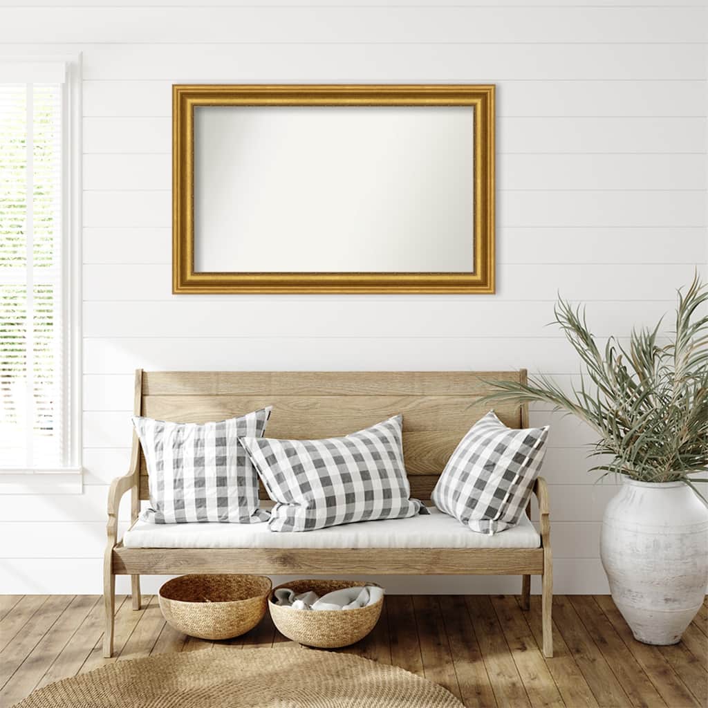 Parlor Gold Framed Non-Beveled Custom Wall Mirror, Bathroom Vanity Mirror