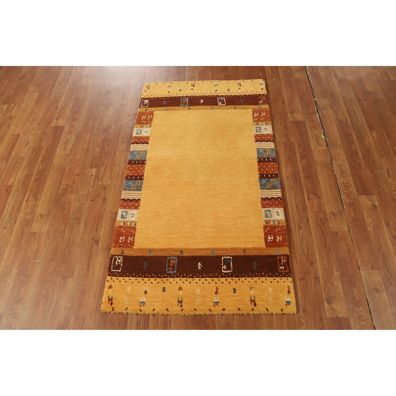 Hand Knotted Oriental 100% Wool Carpet Tribal Tribal Yellow & Gold Gabbeh Area Rug - 4' 4'' X 2' 4''