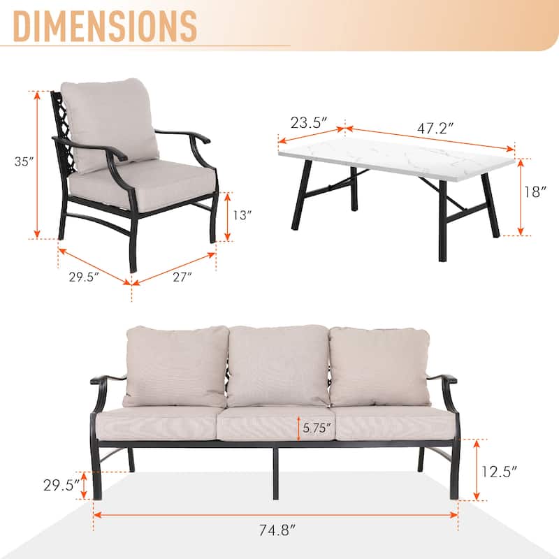 MAISON ARTS Patio Conversation Sets 5/7/9-Seat, Sofa Set with 2 Single Sofa Chairs, 3-Seater Sofa, Ottoman and Coffee Table