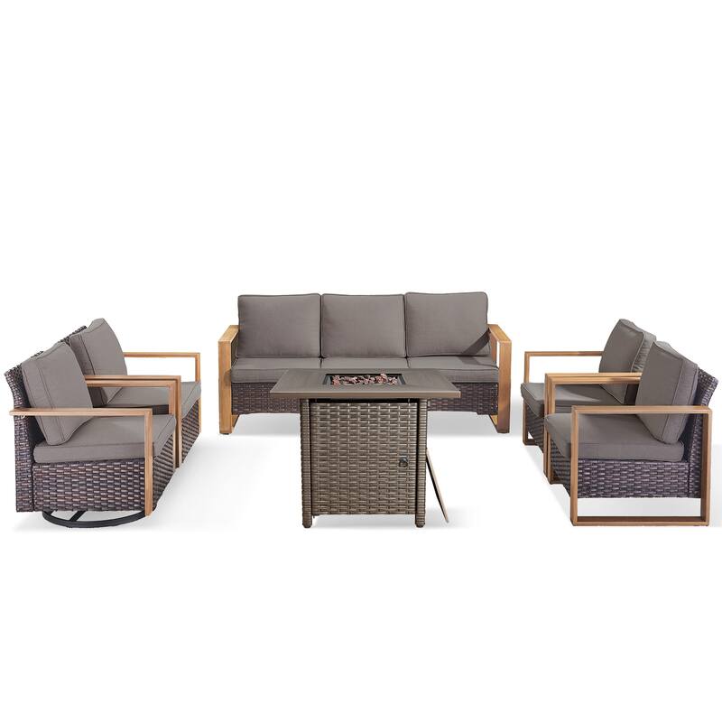 Pocassy 4/6/8PCS Sofa Swivel Chair with Fire Pit Table Set