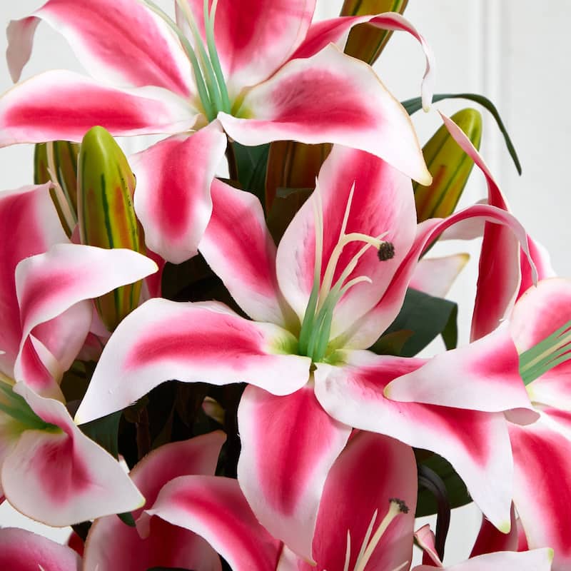 Renaissance Lily Flower Arrangement with Vase - 18.25" Faux Floral Decor for Home Spring Table Centerpiece - 18.25