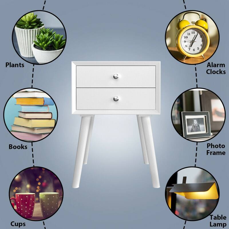 Gymax Wooden Nightstand Mid-Century End Side Table Bedroom W/2 Storage
