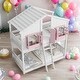 preview thumbnail 1 of 11, Twin over Twin House Bunk Bed with Roof , Window, Window Box, Door , with Safety Guardrails and Ladder, Pink/White Pink+White
