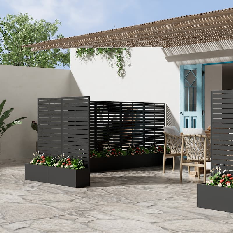 Metal Movable Planter Box with Trellis Privacy Screen Planter Box with Lockable Wheels