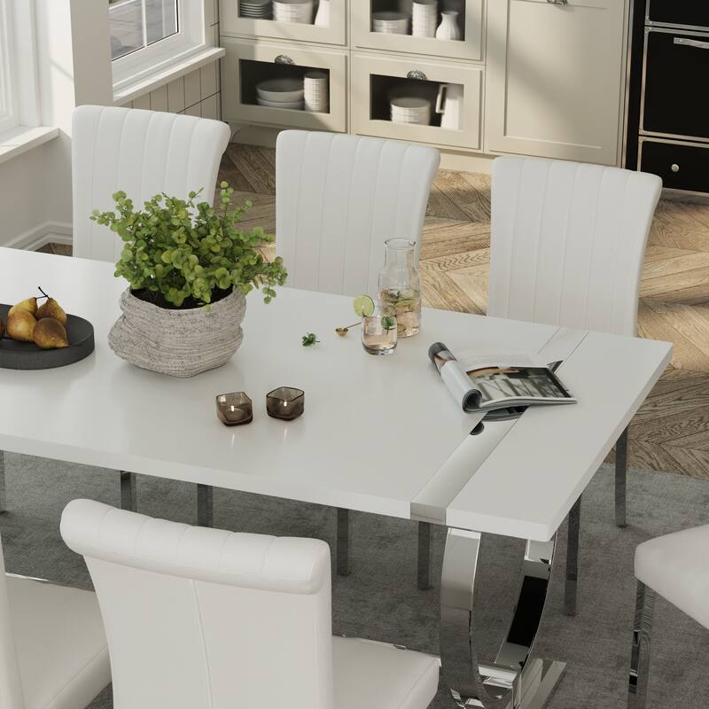 Luxury Dining Table Set with PU Leather Dining Chairs