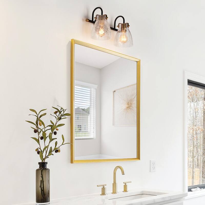 Chiry Mid-Century Modern 2-Light Gold Linear Glass Bathroom Vanity Light