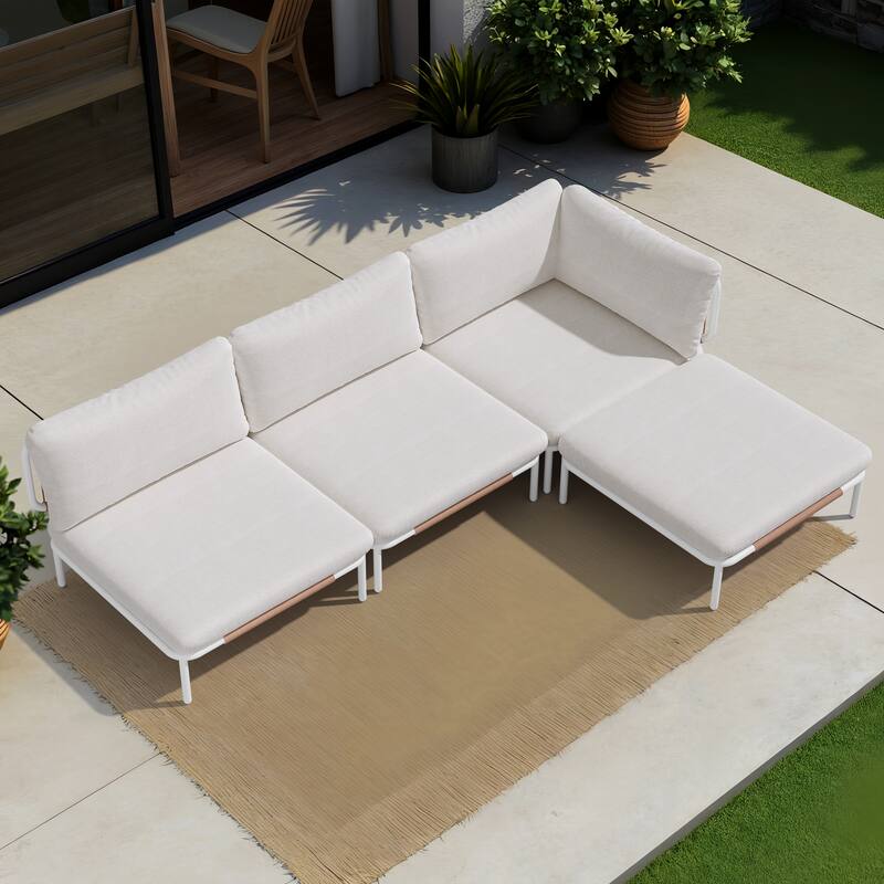 Cushion Sectional Sofa Set Outdoor Patio Furniture DIY Free Combination - Beige
