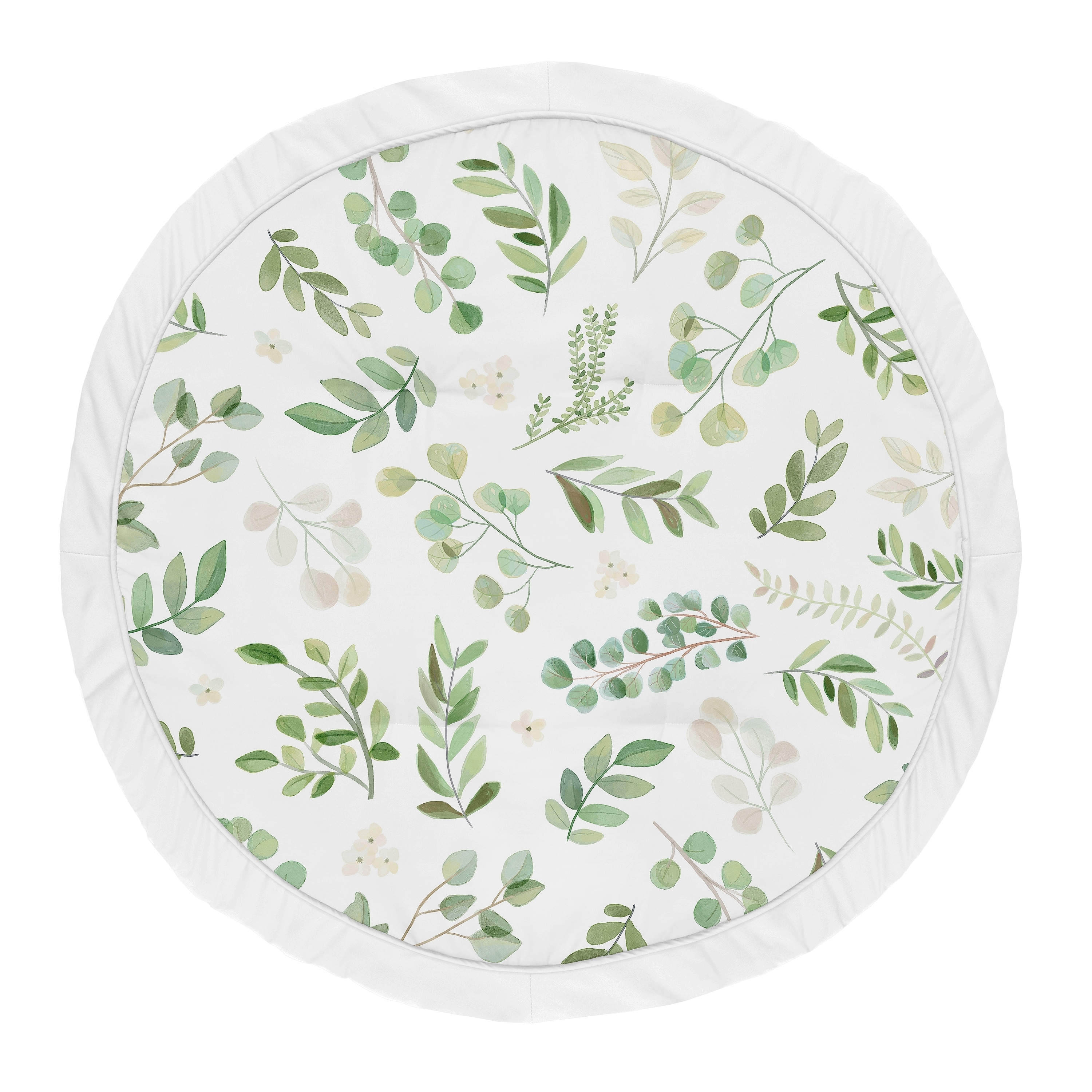 Floral Leaf Collection Girl Baby Tummy Time Playmat - Green and White Boho Watercolor Botanical Woodland Tropical Garden