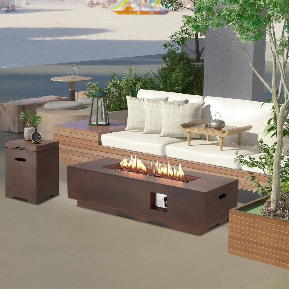 AVAWING 2-Piece 56" Outdoor Rectangle Propane Fire Pit Table