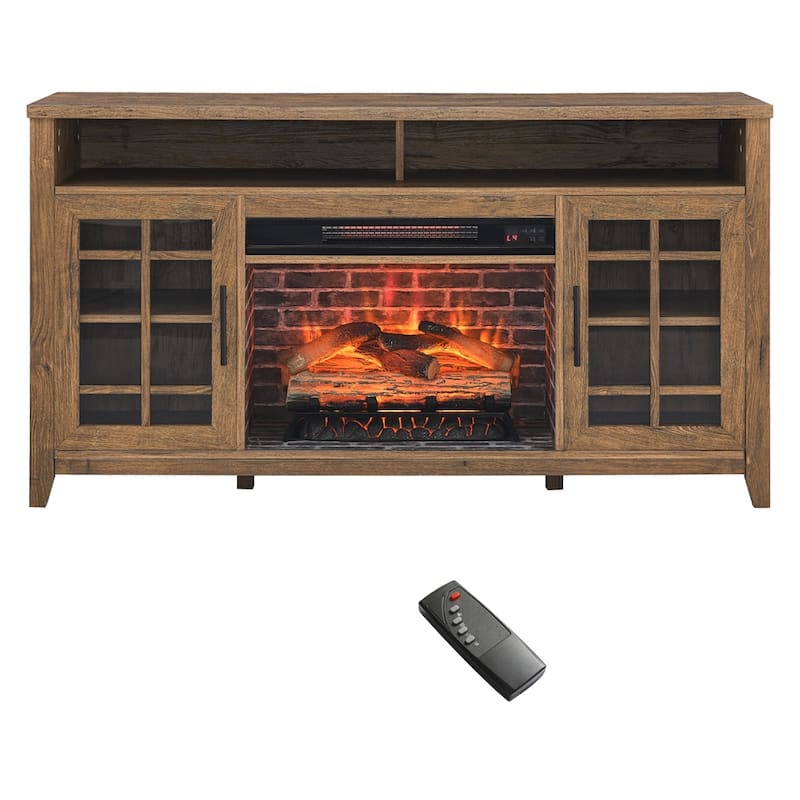 55 Inch TV Media Stand with Electric Fireplace KD Inserts Heater