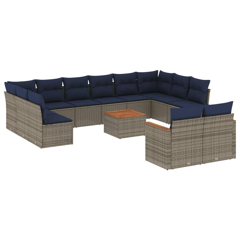 vidaXL 12/13 Piece Patio Sofa Set with Cushions Black/Gray Poly Rattan - 24.4 x 24.4 x 27.2