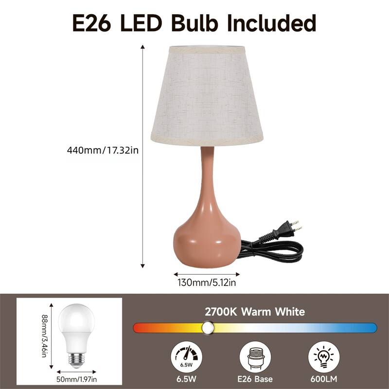 Set of 2 Pink Table Lamps (LED Bulbs Included)