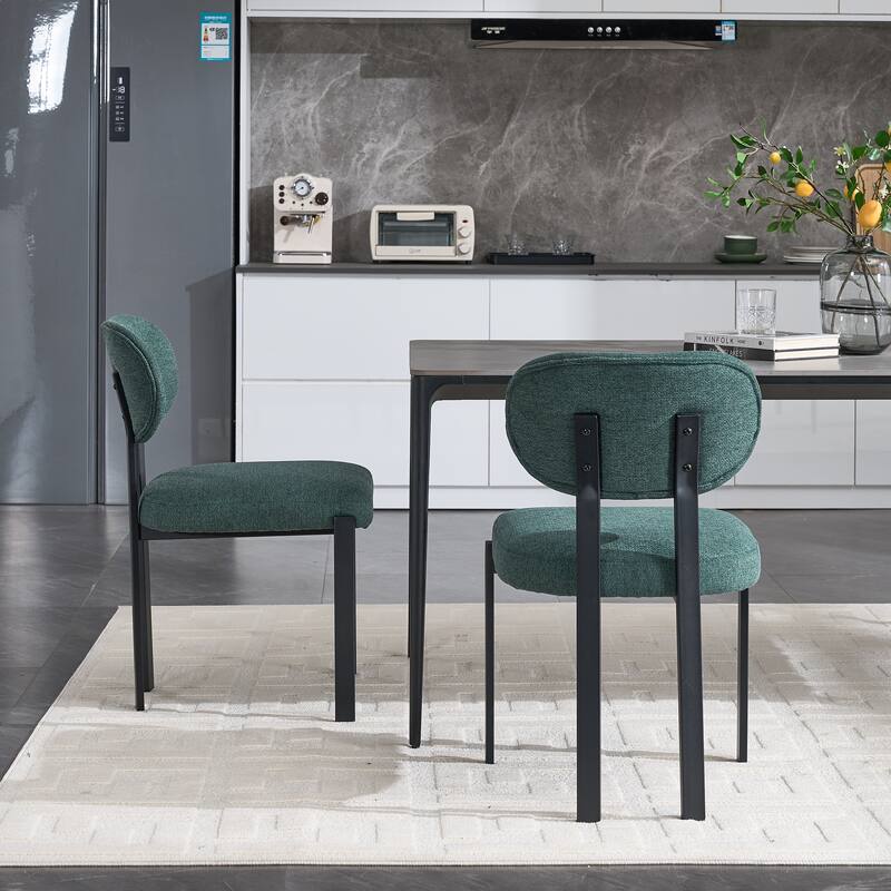 Mid-Century Fabric Upholstered Dining Chairs Set of 2, with Black Metal Frame