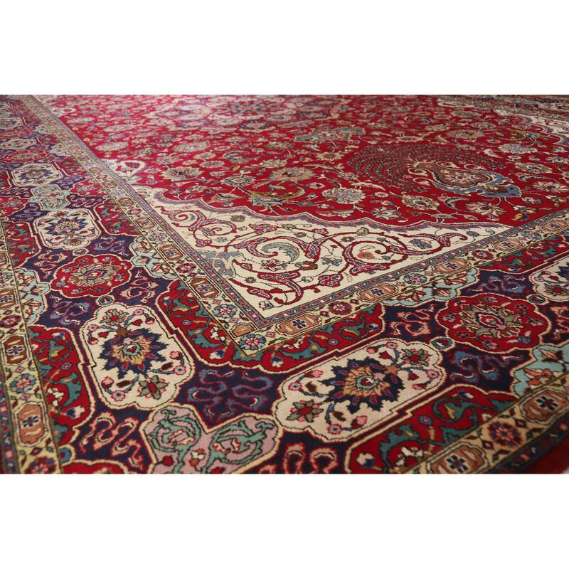 Hand Knotted Oriental 100% Wool Carpet Traditional Floral Red Tabriz Area Rug - 16' 10'' X 10' 0''