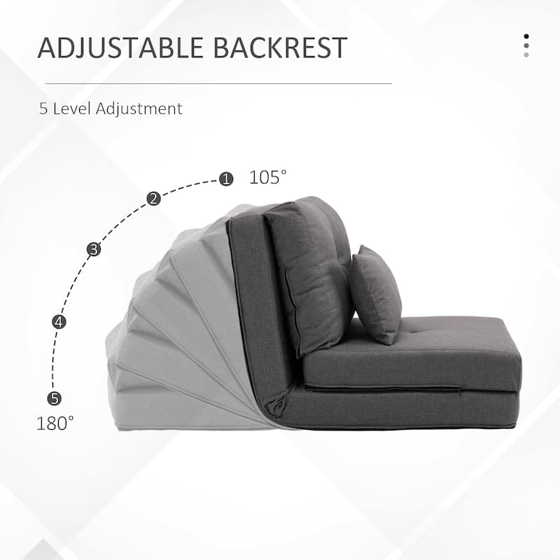 2-in-1 Floor Lazy Sofa with 5 Position Adjustable Backrest - DARK GREY