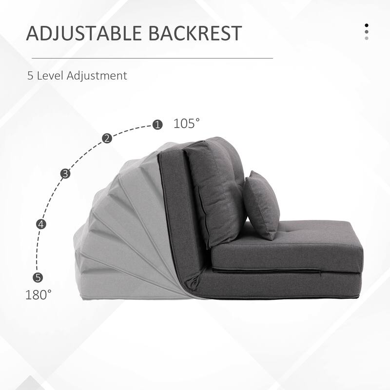 Modern 23.5" 2-in-1 Folding Upholstered Chaise Lounges Chair with 5 Position Adjustable Backrest