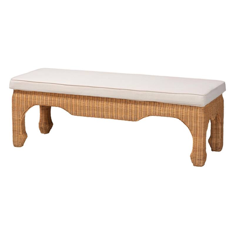 Abena Ming Style Natural Rattan Bench with Cushion - Boho Chic Accent Seating for Entryway, Bedroom, or Living Room - Light Honey