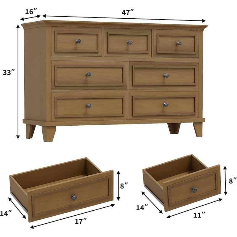7 Drawer Dresser, Wooden Storage Chest of Drawers for Bedroom, Living Room, Hallway